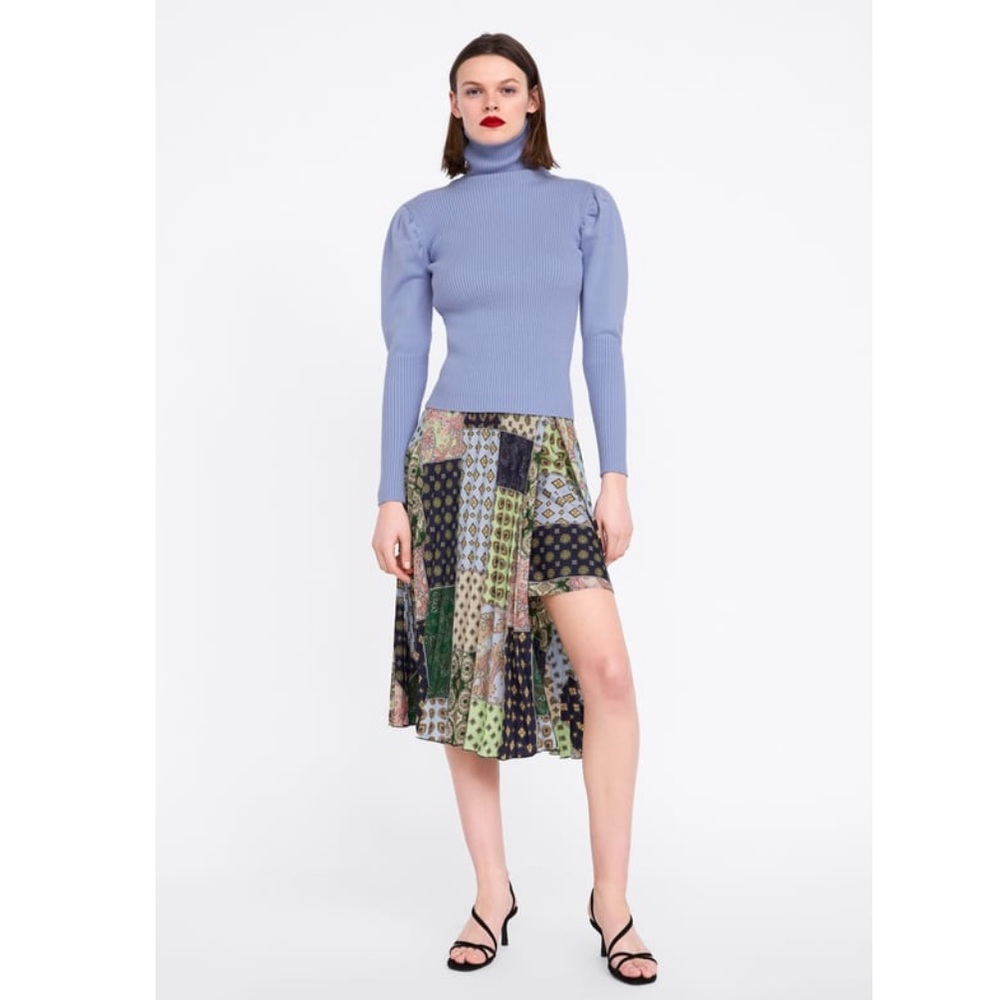 NWT ZARA SMALL PLEATED PATCHWORK PRINT SKIRT